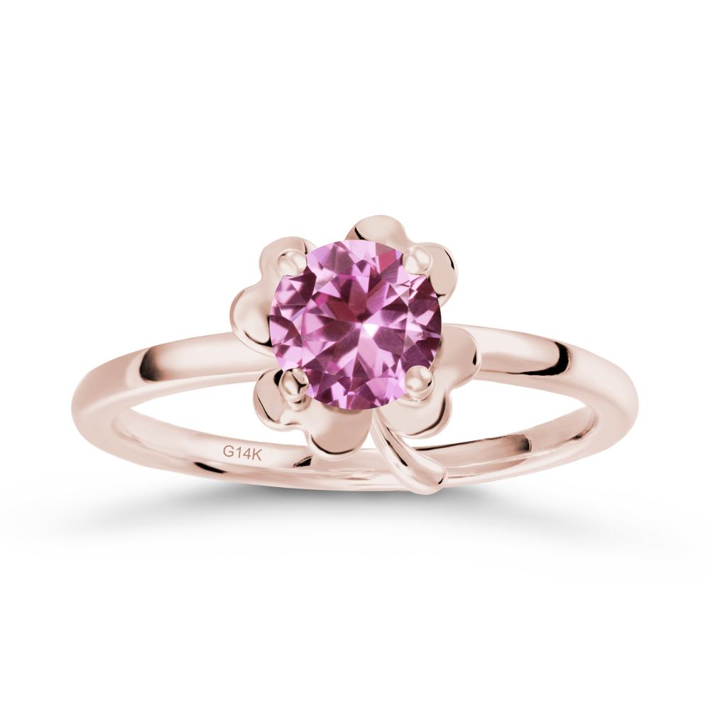 Round Pink Sapphire Four Leaf Clover Ring - LUO Jewelry #metal_14k rose gold
