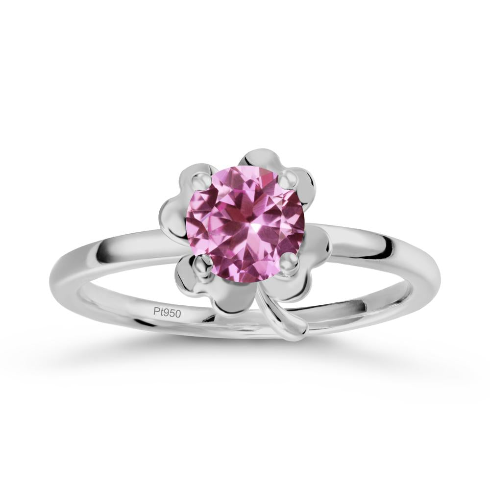 Round Pink Sapphire Four Leaf Clover Ring - LUO Jewelry #metal_platinum