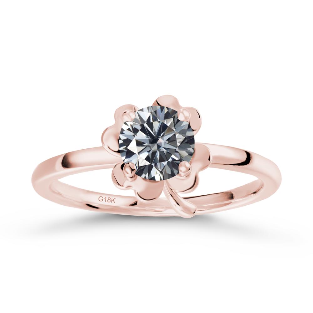 Four Leaf Clover Solitaire Grey Moissanite Ring - LUO Jewelry #metal_18k rose gold