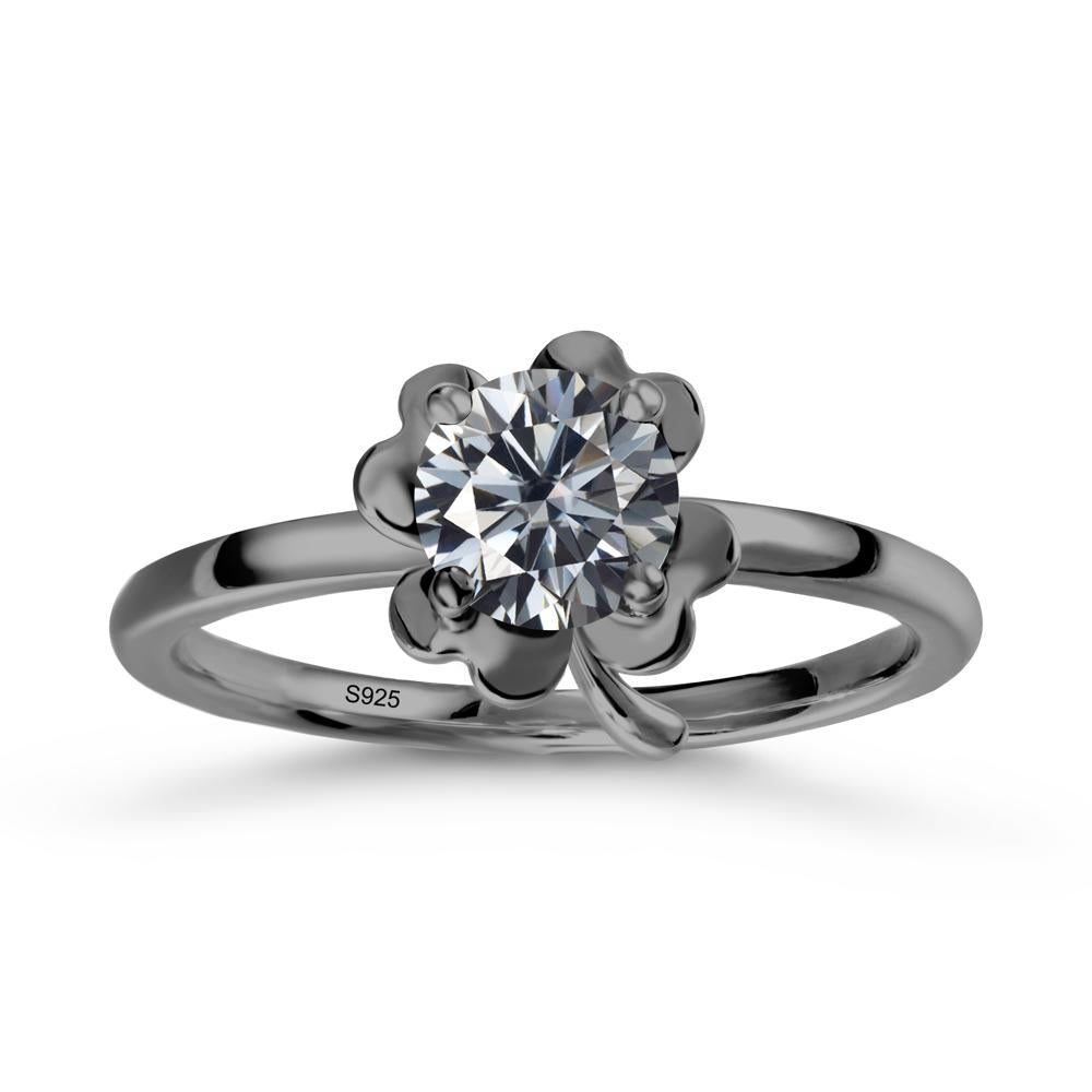 Four Leaf Clover Solitaire Grey Moissanite Ring - LUO Jewelry #metal_black finish sterling silver