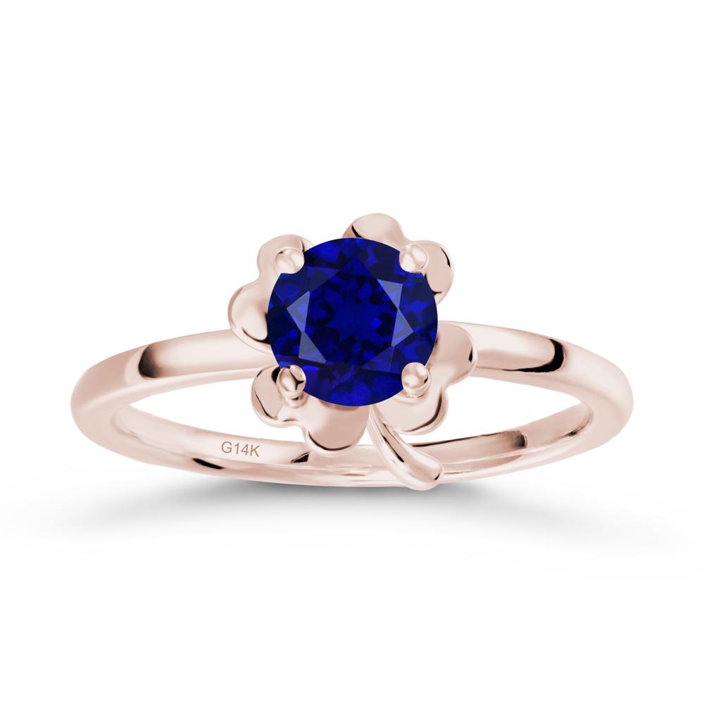Round Sapphire Four Leaf Clover Ring - LUO Jewelry #metal_14k rose gold