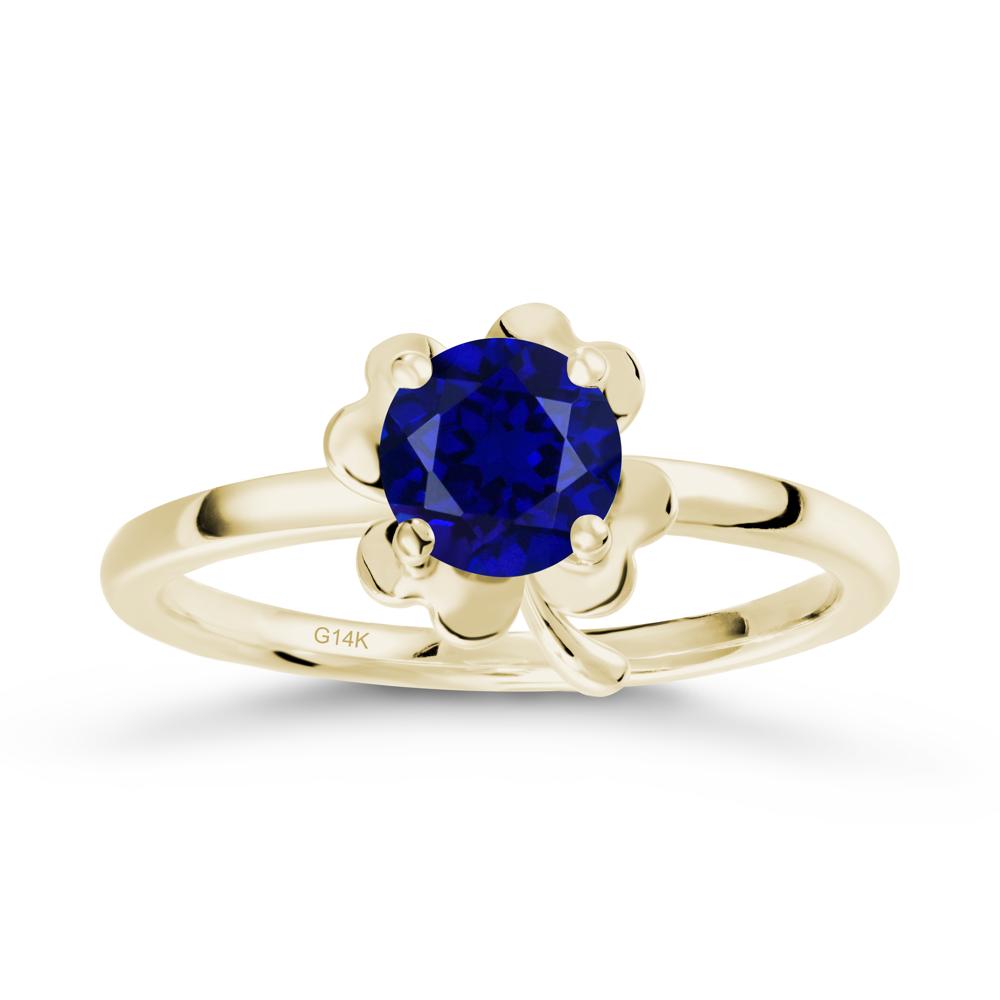Round Sapphire Four Leaf Clover Ring - LUO Jewelry #metal_14k yellow gold