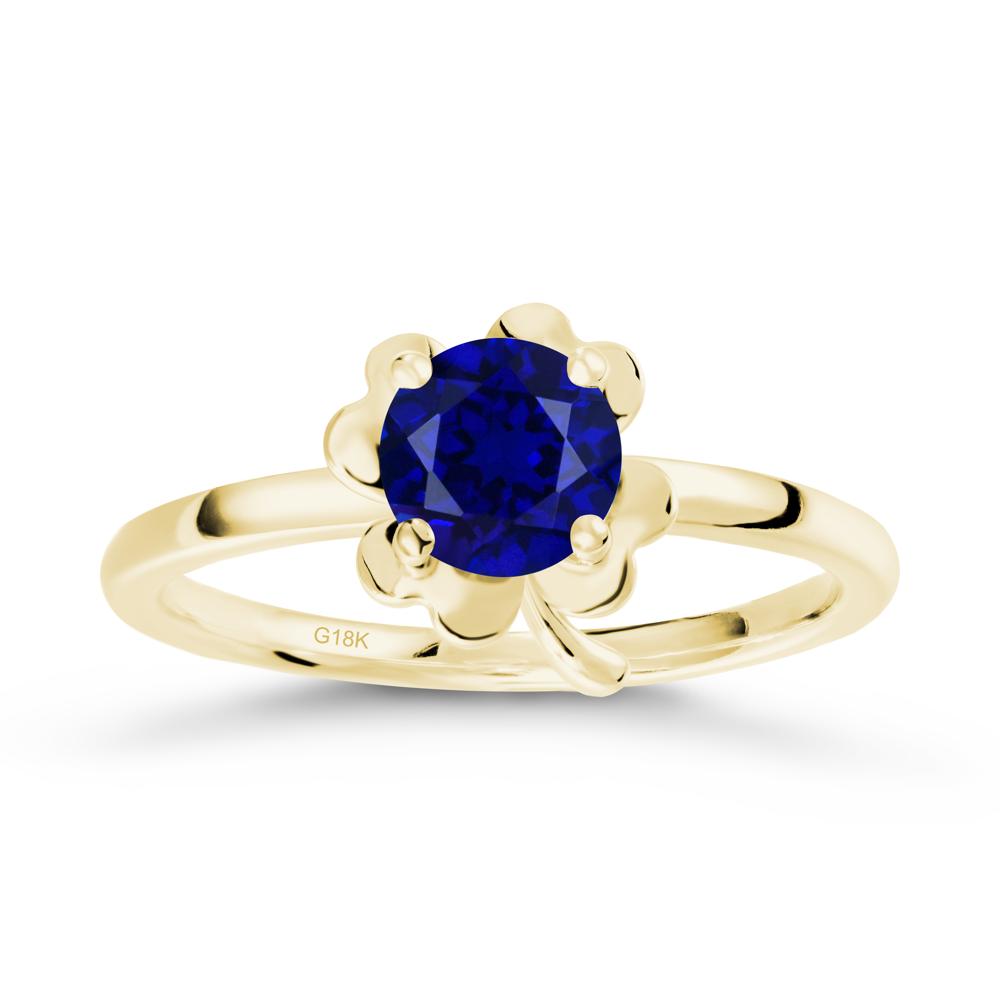 Round Sapphire Four Leaf Clover Ring - LUO Jewelry #metal_18k yellow gold