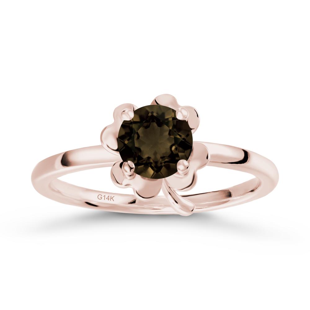Four Leaf Clover Solitaire Smoky Quartz Ring - LUO Jewelry #metal_14k rose gold