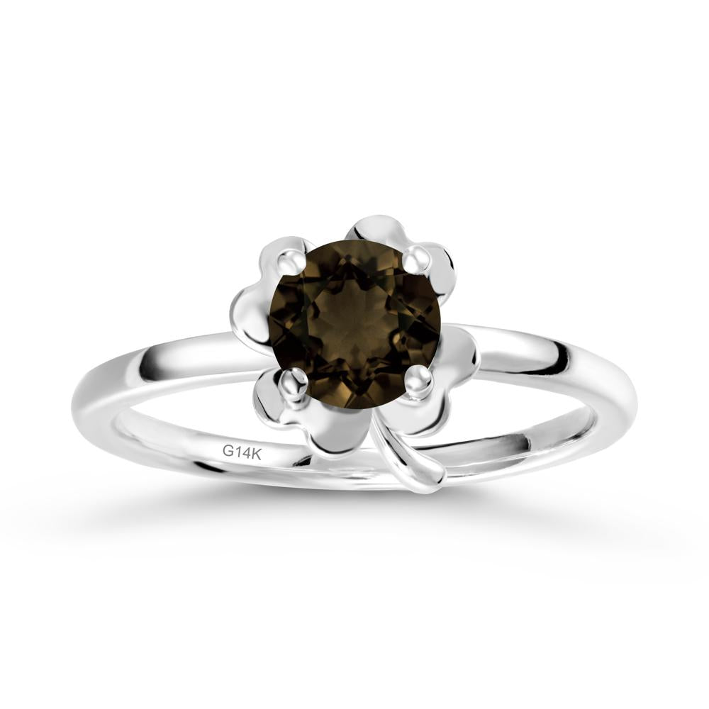 Four Leaf Clover Solitaire Smoky Quartz Ring - LUO Jewelry #metal_14k white gold