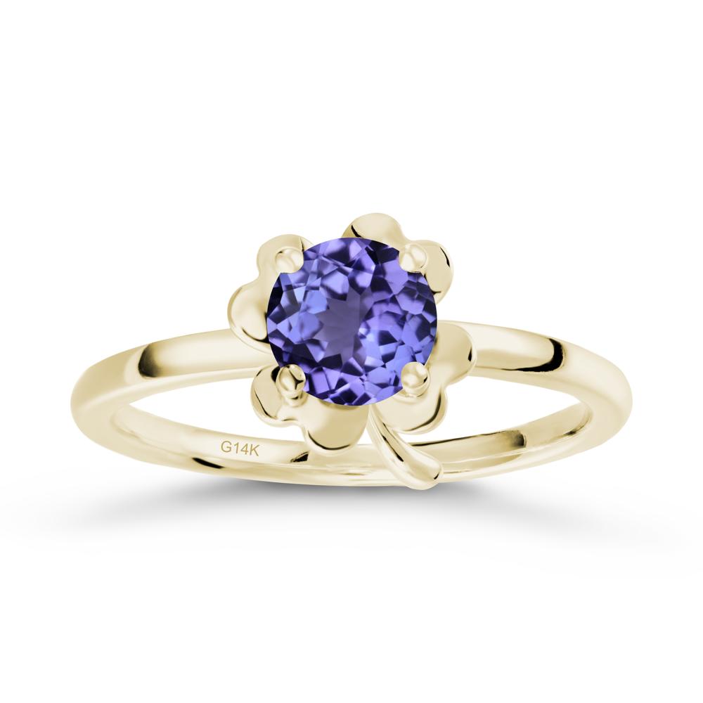 Round Tanzanite Four Leaf Clover Ring - LUO Jewelry #metal_14k yellow gold