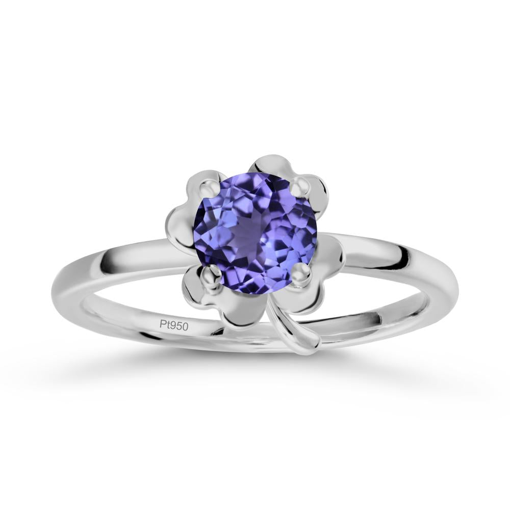 Round Tanzanite Four Leaf Clover Ring - LUO Jewelry #metal_platinum
