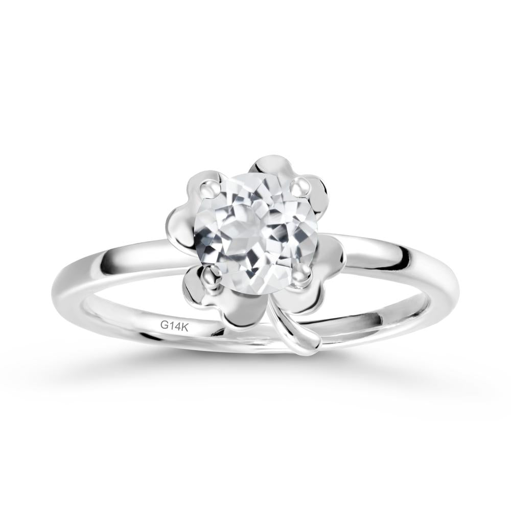 Four Leaf Clover Solitaire White Topaz Ring - LUO Jewelry #metal_14k white gold