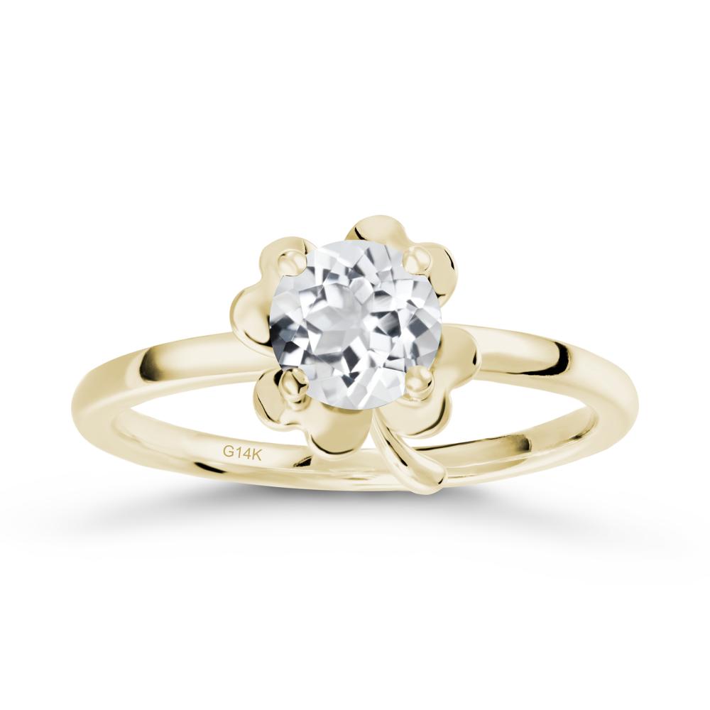 Four Leaf Clover Solitaire White Topaz Ring - LUO Jewelry #metal_14k yellow gold
