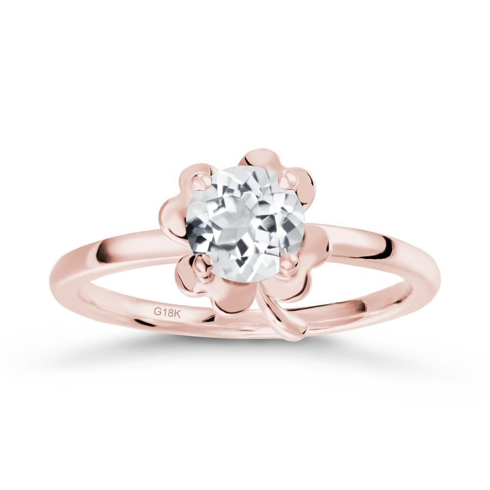Four Leaf Clover Solitaire White Topaz Ring - LUO Jewelry #metal_18k rose gold