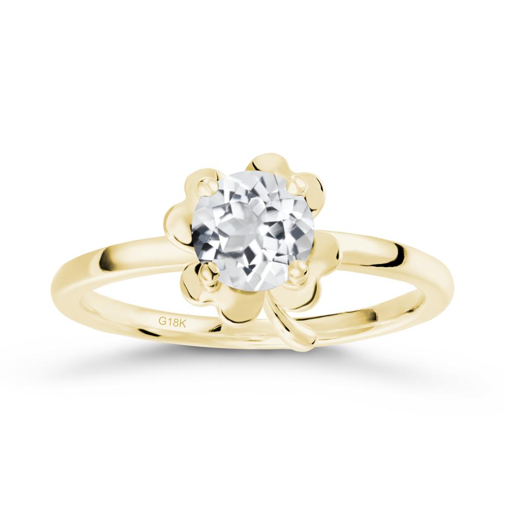 Four Leaf Clover Solitaire White Topaz Ring - LUO Jewelry #metal_18k yellow gold