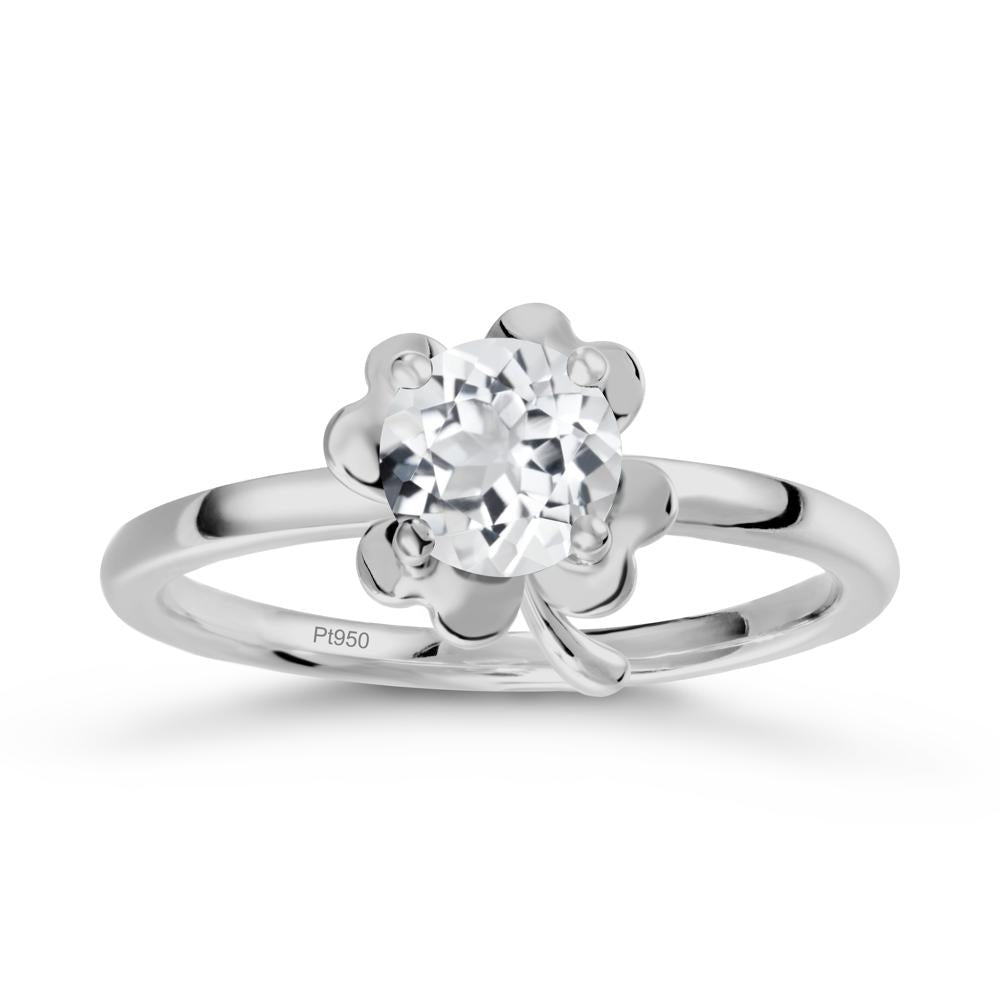 Four Leaf Clover Solitaire White Topaz Ring - LUO Jewelry #metal_platinum