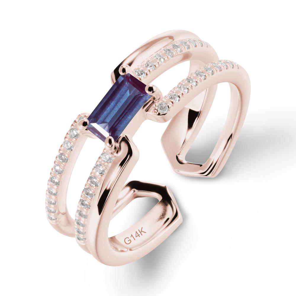 Double Band Baguette Alexandrite Open Ring - LUO Jewelry #metal_14k rose gold