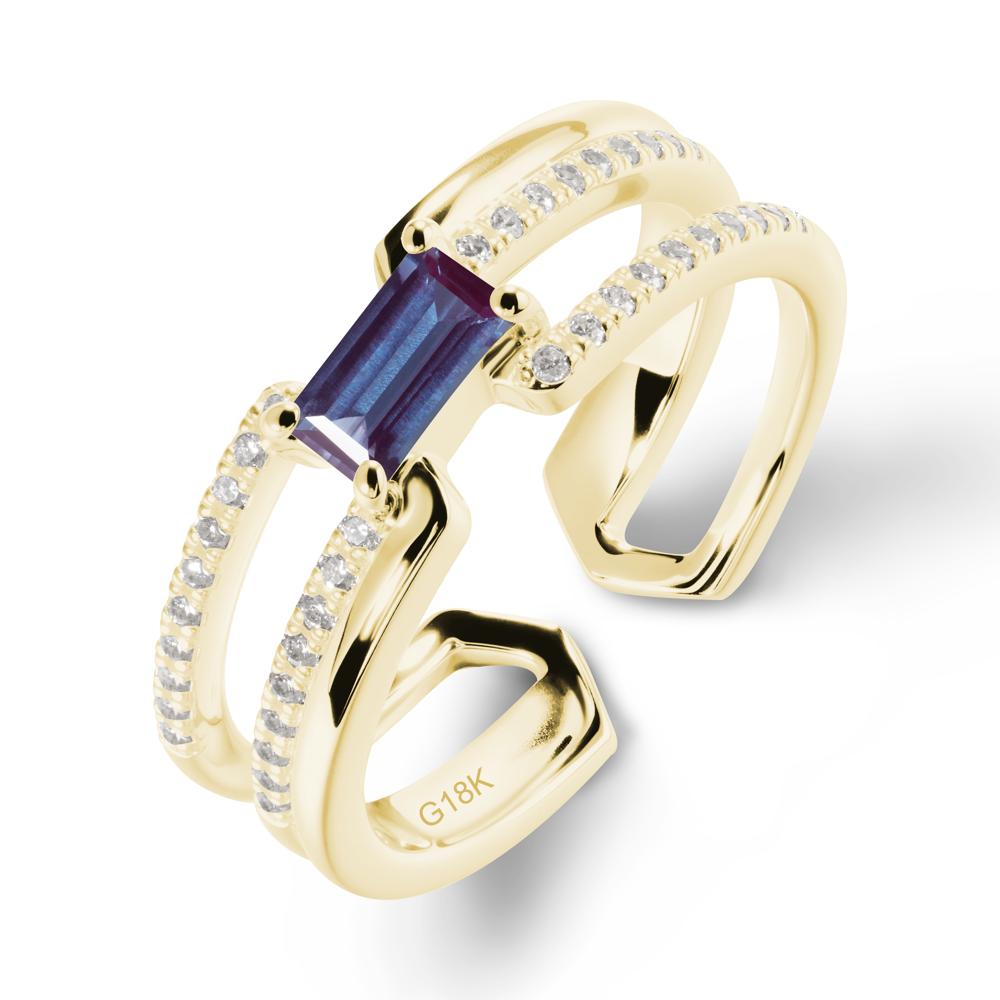 Double Band Baguette Alexandrite Open Ring - LUO Jewelry #metal_18k yellow gold