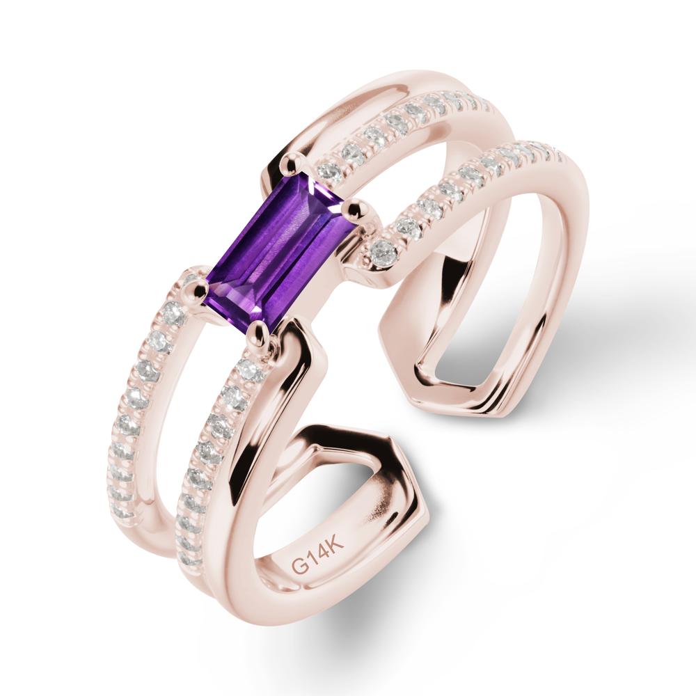 Double Half Eternity Band Amethyst Open Ring - LUO Jewelry #metal_14k rose gold