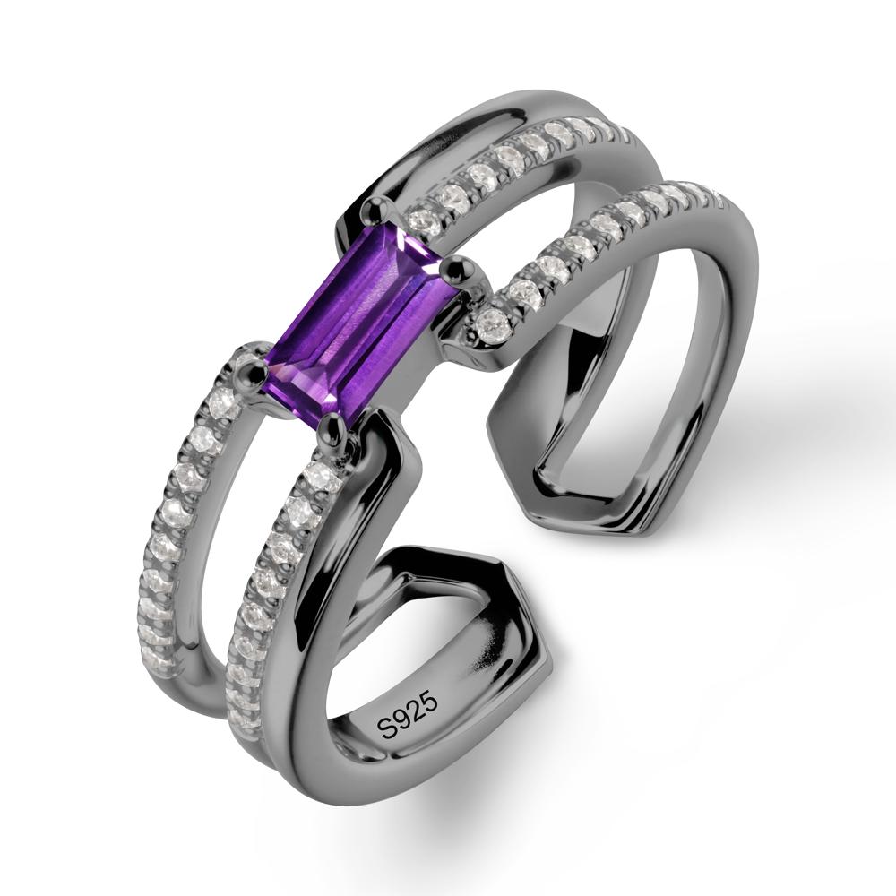 Double Half Eternity Band Amethyst Open Ring - LUO Jewelry #metal_black finish sterling silver