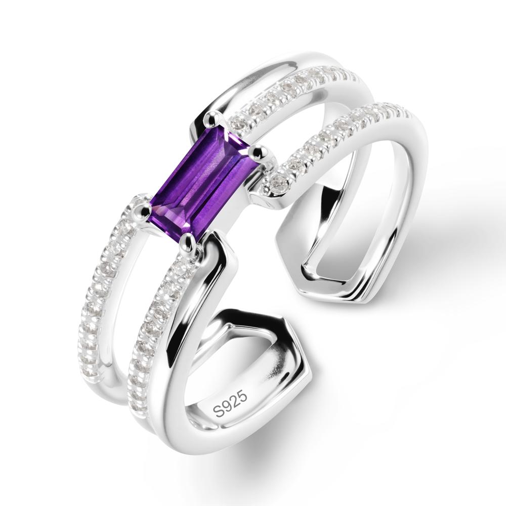 Double Half Eternity Band Amethyst Open Ring - LUO Jewelry #metal_sterling silver