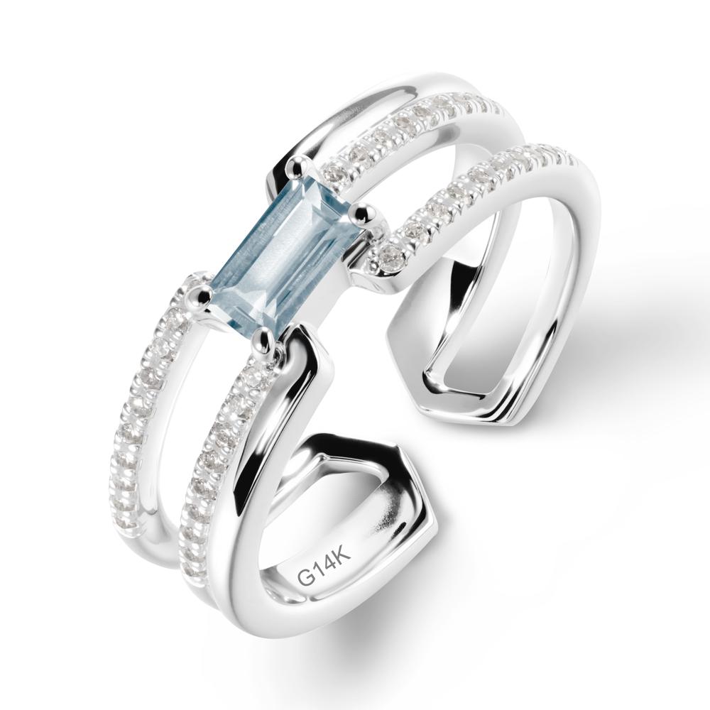 Open Double Band Solitaire Aquamarine Ring - LUO Jewelry #metal_14k white gold