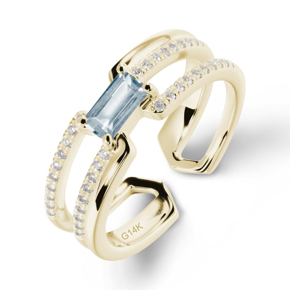 Open Double Band Solitaire Aquamarine Ring - LUO Jewelry #metal_14k yellow gold