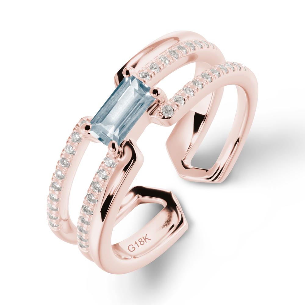 Open Double Band Solitaire Aquamarine Ring - LUO Jewelry #metal_18k rose gold