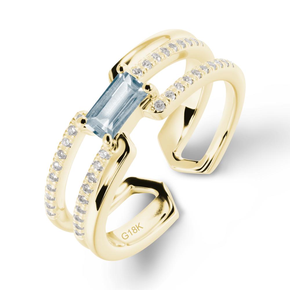 Open Double Band Solitaire Aquamarine Ring - LUO Jewelry #metal_18k yellow gold
