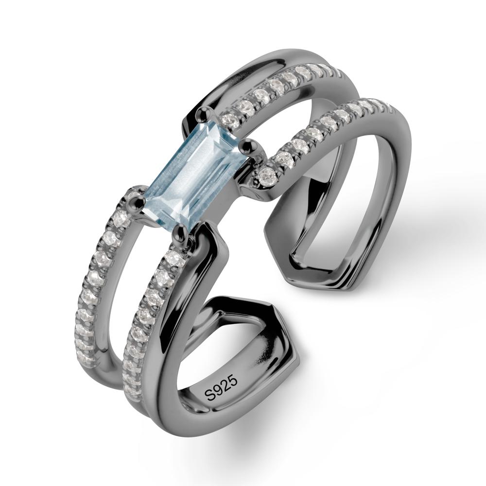Open Double Band Solitaire Aquamarine Ring - LUO Jewelry #metal_black finish sterling silver