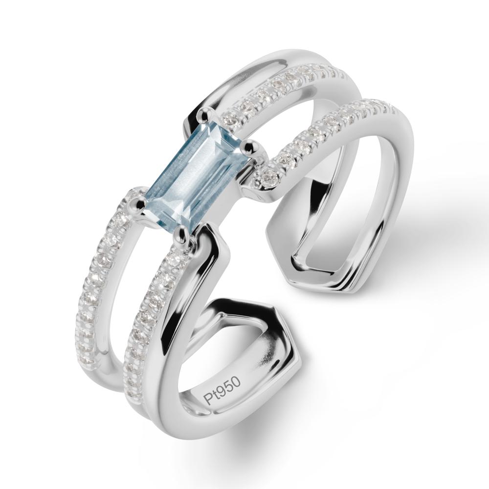 Open Double Band Solitaire Aquamarine Ring - LUO Jewelry #metal_platinum