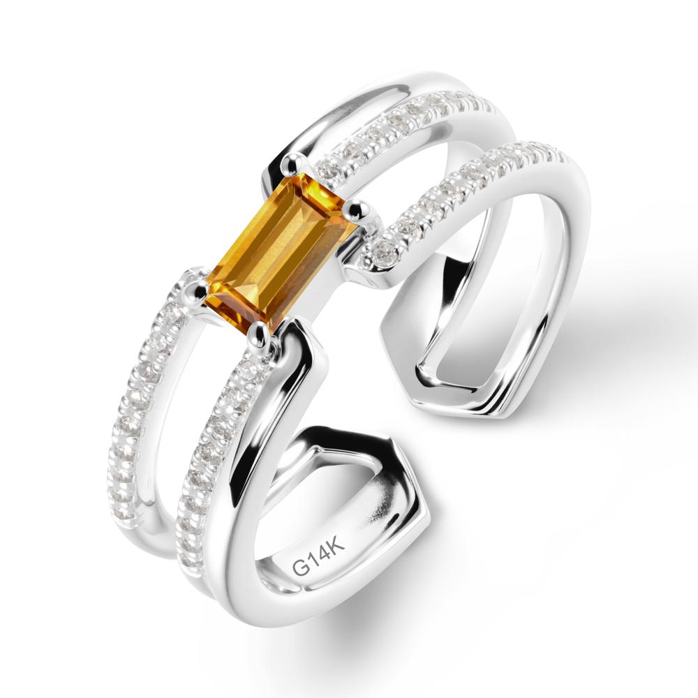 Double Band Baguette Citrine Open Ring - LUO Jewelry #metal_14k white gold