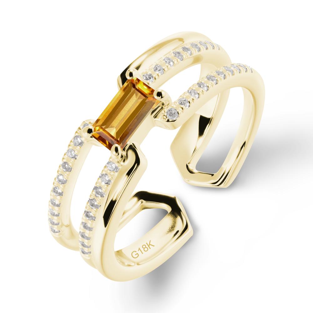 Double Band Baguette Citrine Open Ring - LUO Jewelry #metal_18k yellow gold