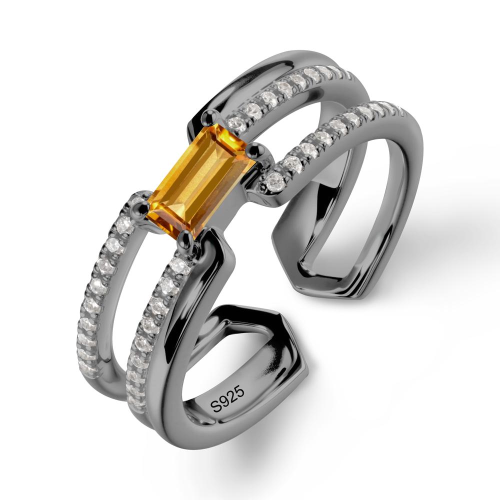 Double Band Baguette Citrine Open Ring - LUO Jewelry #metal_black finish sterling silver