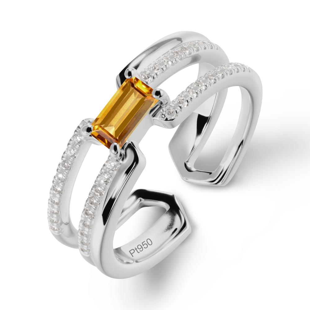 Double Band Baguette Citrine Open Ring - LUO Jewelry #metal_platinum