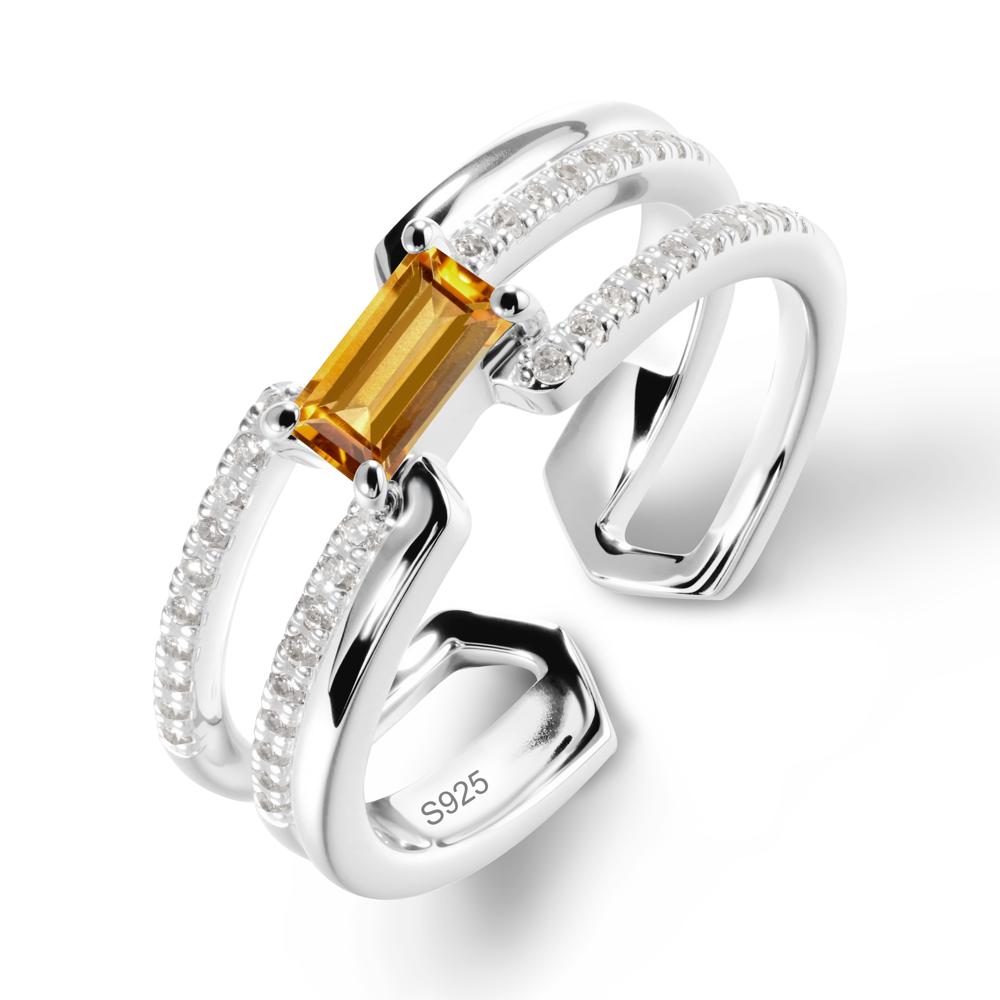 Double Band Baguette Citrine Open Ring - LUO Jewelry #metal_sterling silver