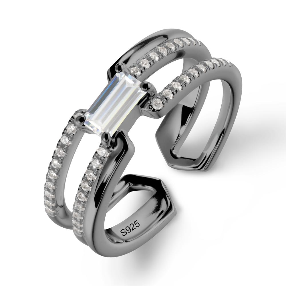 Double Half Eternity Band Cubic Zirconia Open Ring - LUO Jewelry #metal_black finish sterling silver