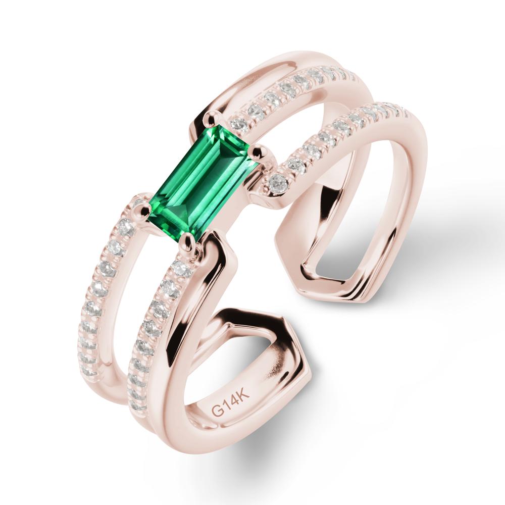 Open Double Band Solitaire Emerald Ring - LUO Jewelry #metal_14k rose gold