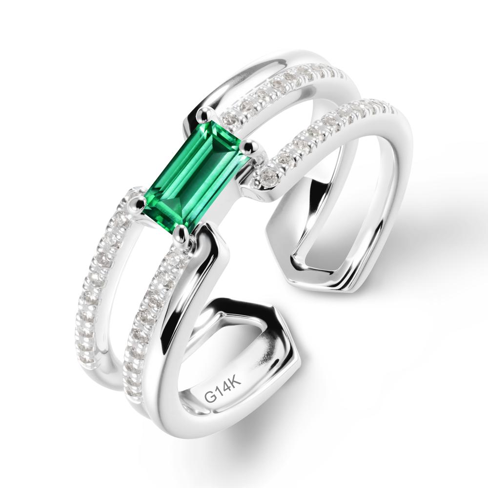 Open Double Band Solitaire Emerald Ring - LUO Jewelry #metal_14k white gold