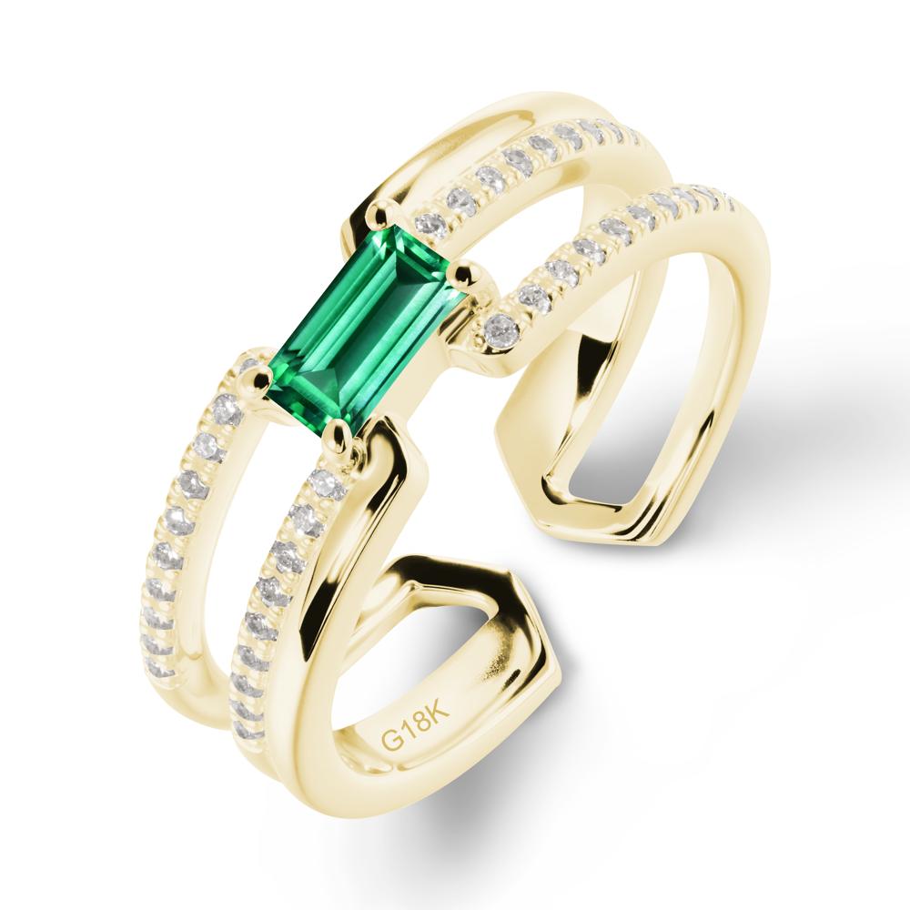 Open Double Band Solitaire Emerald Ring - LUO Jewelry #metal_18k yellow gold