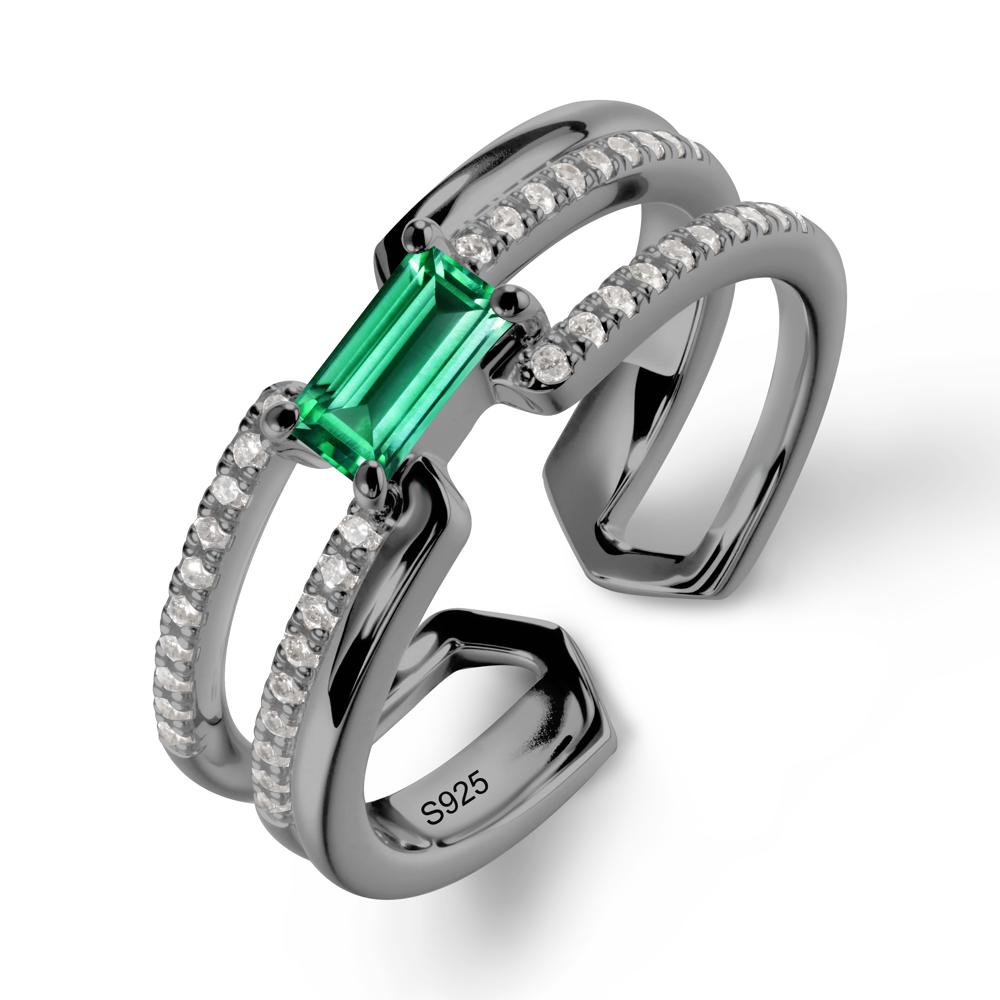 Open Double Band Solitaire Emerald Ring - LUO Jewelry #metal_black finish sterling silver