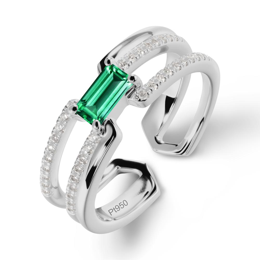 Open Double Band Solitaire Emerald Ring - LUO Jewelry #metal_platinum