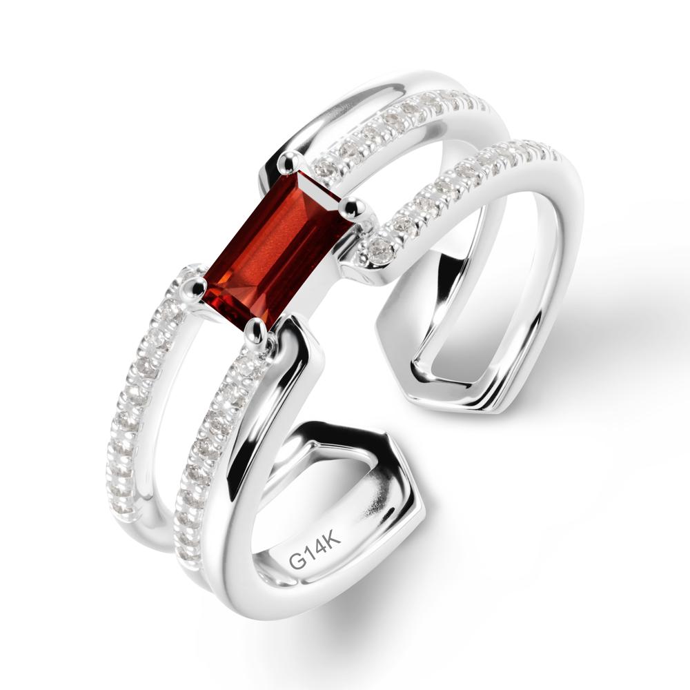 Double Band Baguette Garnet Open Ring - LUO Jewelry #metal_14k white gold