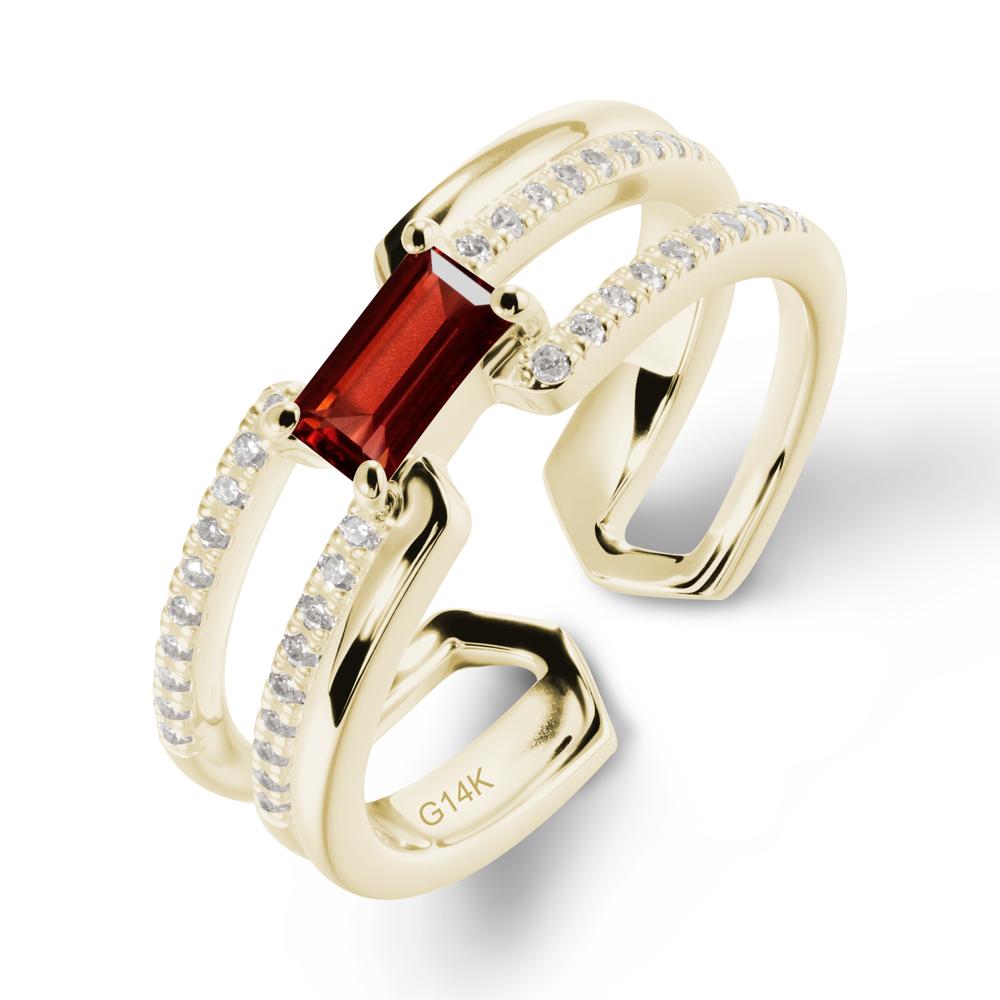 Double Band Baguette Garnet Open Ring - LUO Jewelry #metal_14k yellow gold