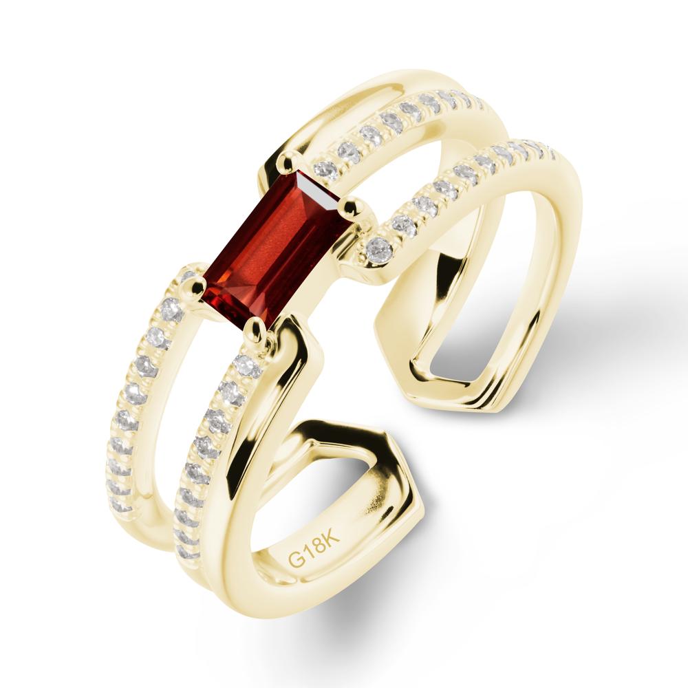 Double Band Baguette Garnet Open Ring - LUO Jewelry #metal_18k yellow gold