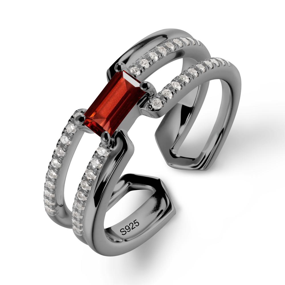 Double Band Baguette Garnet Open Ring - LUO Jewelry #metal_black finish sterling silver