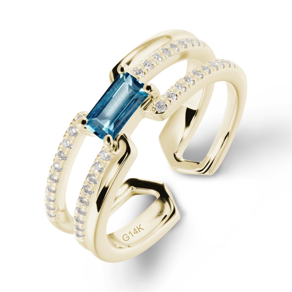 Double Half Eternity Band London Blue Topaz Open Ring - LUO Jewelry #metal_14k yellow gold