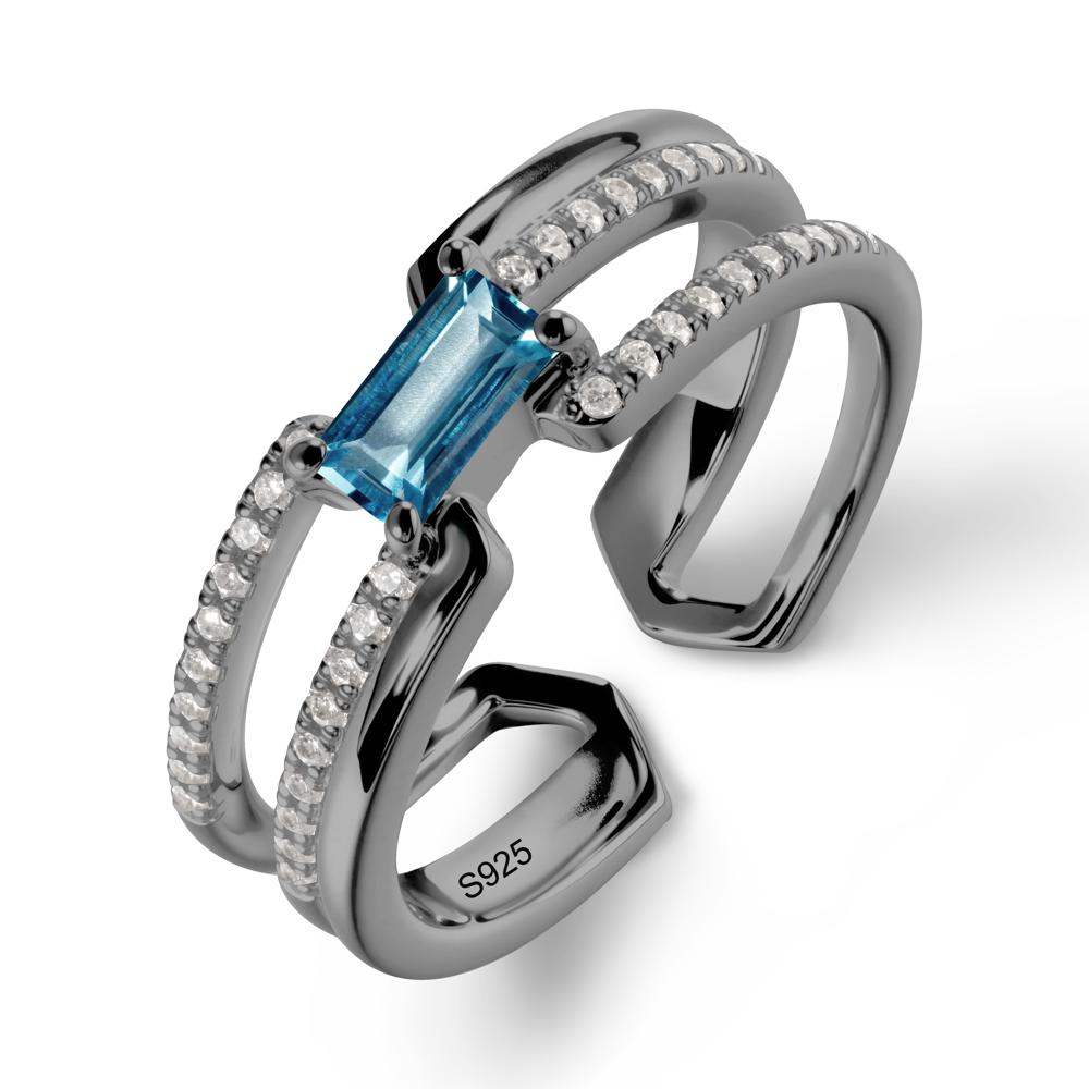 Double Half Eternity Band London Blue Topaz Open Ring - LUO Jewelry #metal_black finish sterling silver