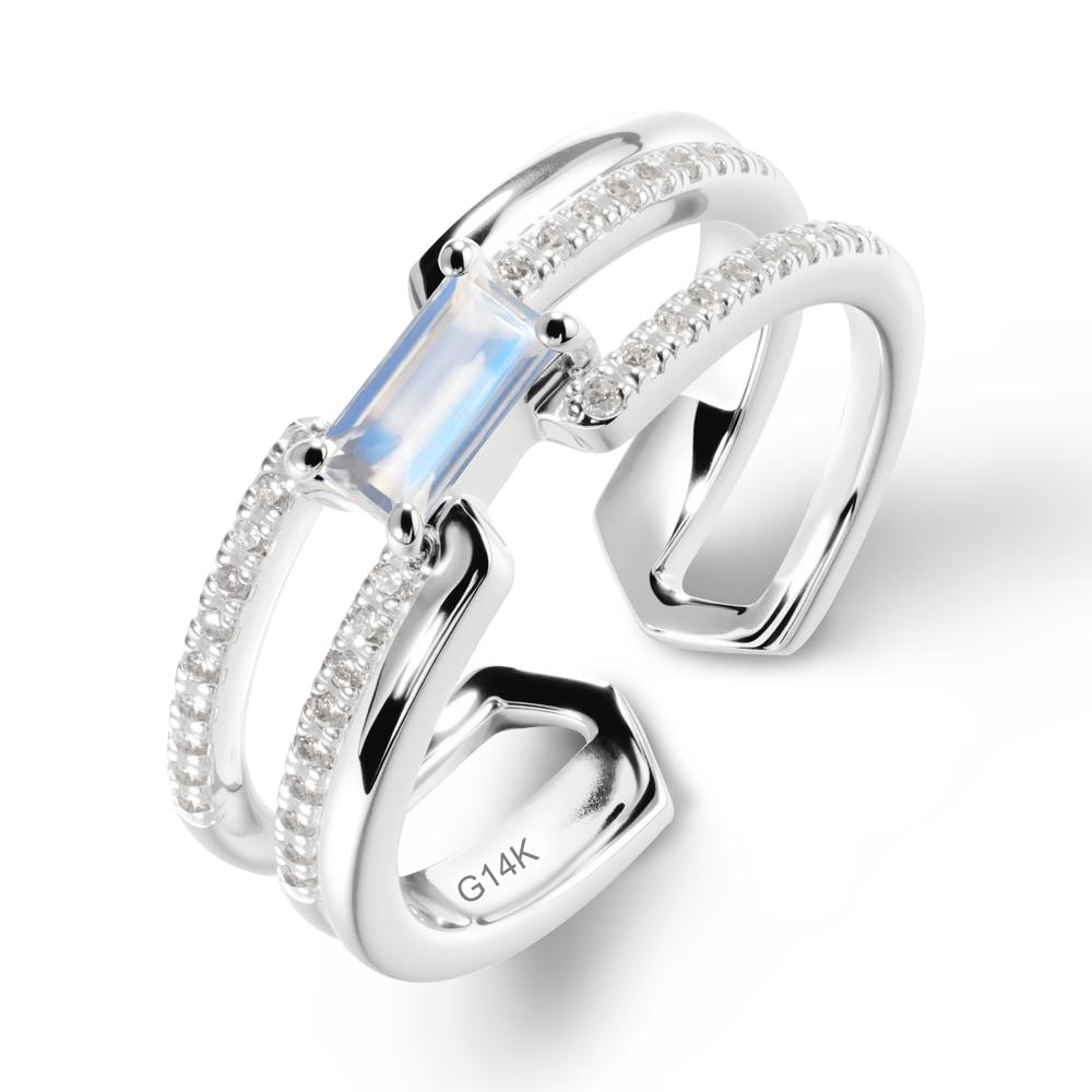 Open Double Band Solitaire Moonstone Ring - LUO Jewelry #metal_14k white gold
