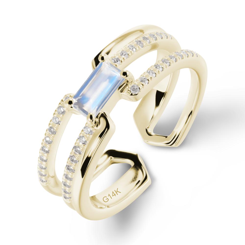 Open Double Band Solitaire Moonstone Ring - LUO Jewelry #metal_14k yellow gold