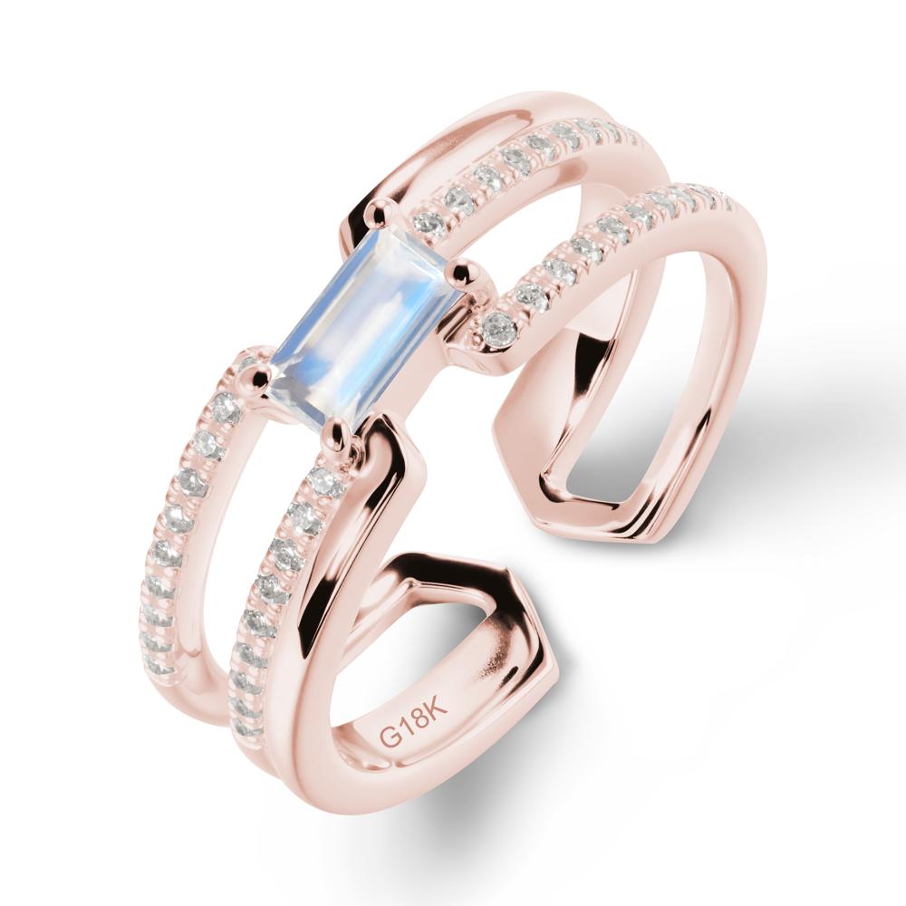 Open Double Band Solitaire Moonstone Ring - LUO Jewelry #metal_18k rose gold
