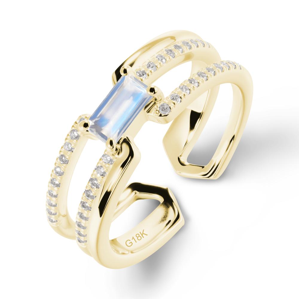 Open Double Band Solitaire Moonstone Ring - LUO Jewelry #metal_18k yellow gold