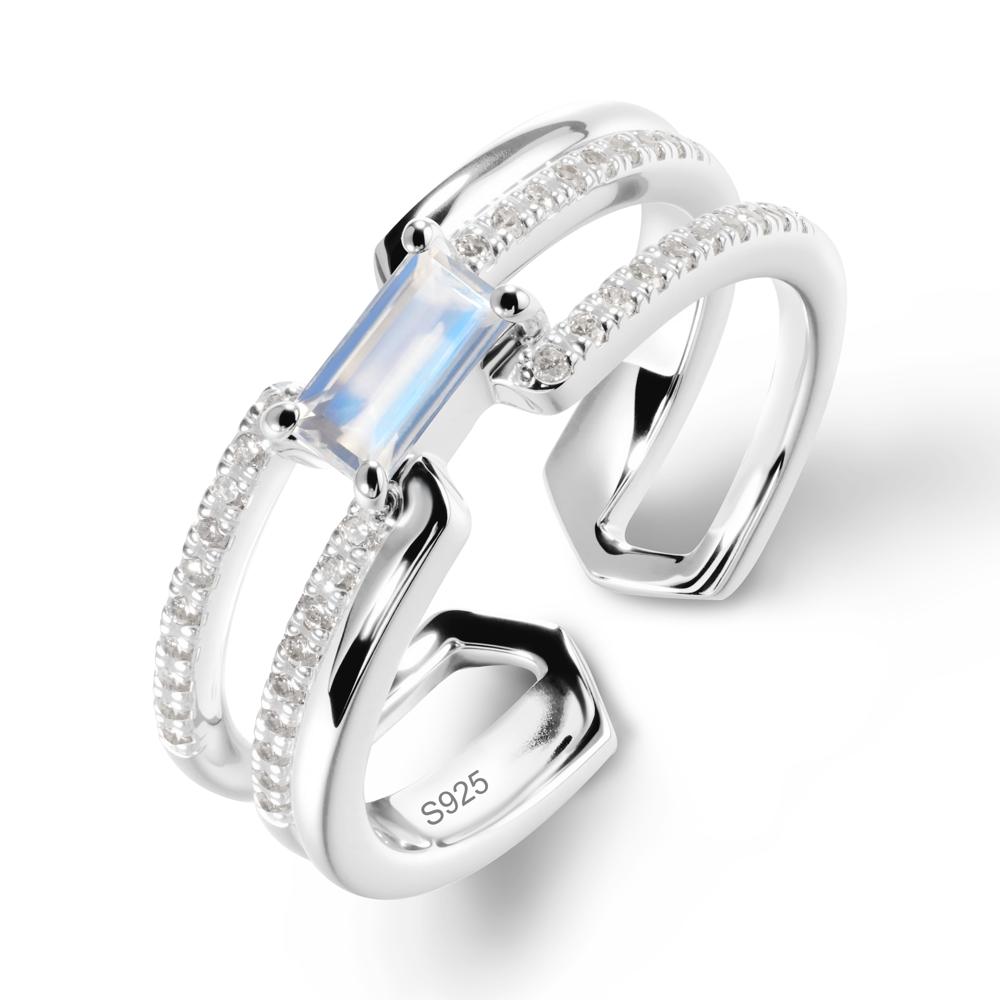 Open Double Band Solitaire Moonstone Ring - LUO Jewelry #metal_sterling silver