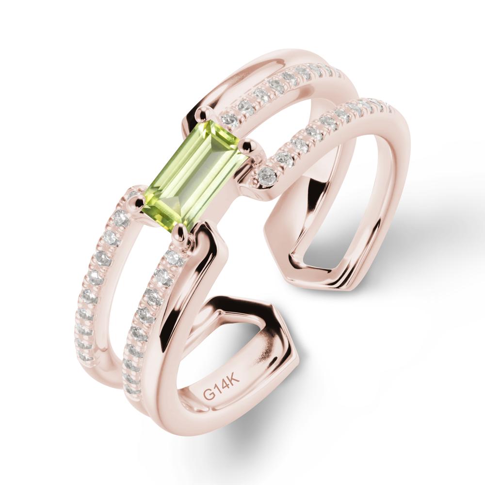 Double Band Baguette Peridot Open Ring - LUO Jewelry #metal_14k rose gold